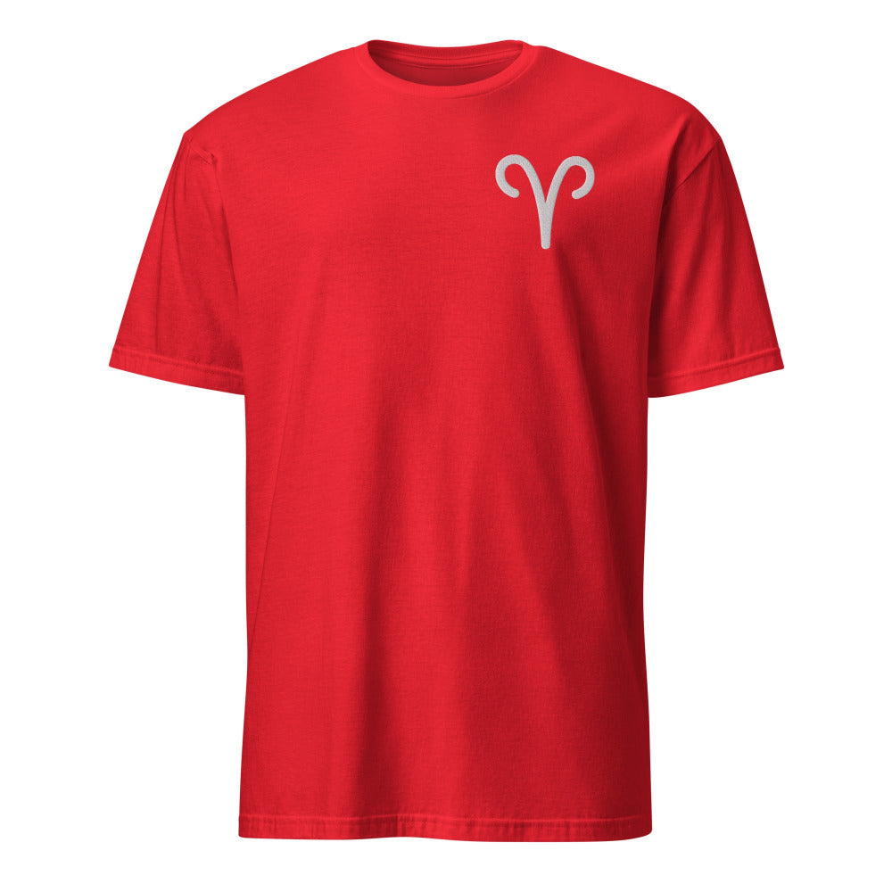 Aries Zodiac Symbol Embroidered TShirt - Red Color - https://ascensionemporium.net